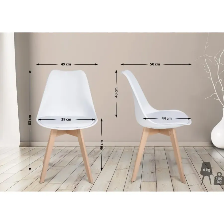 Eetkamerstoelen-CLP Set van 6 Eetkamerstoel Ramsey natura Frame - Kunststof - wit