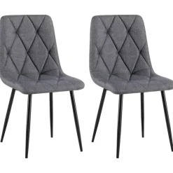 Eetkamerstoelen-CLP Set van 2 Eetkamerstoel Clairton zwart Frame - Stof - donkergrijs