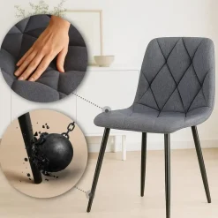 Eetkamerstoelen-CLP Set van 2 Eetkamerstoel Clairton zwart Frame - Stof - donkergrijs