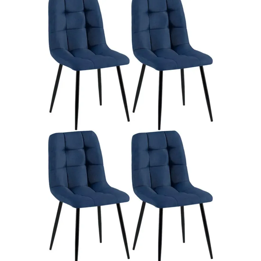 Eetkamerstoelen-CLP Set van 4 Eetkamerstoel Antibes zwart Frame - Stof - blauw