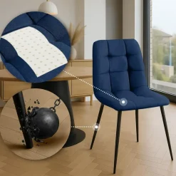 Eetkamerstoelen-CLP Set van 4 Eetkamerstoel Antibes zwart Frame - Stof - blauw