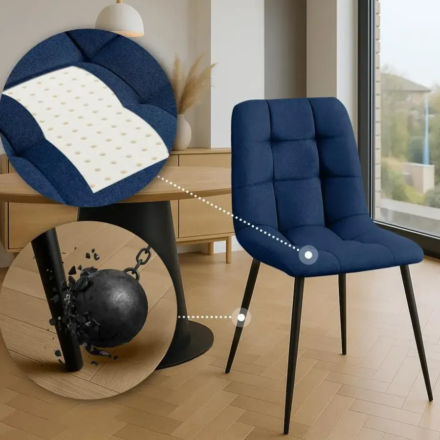 Eetkamerstoelen-CLP Set van 4 Eetkamerstoel Antibes zwart Frame - Stof - blauw