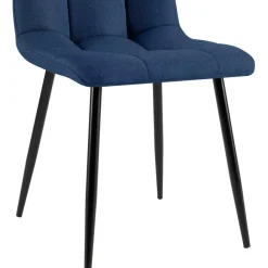 Eetkamerstoelen-CLP Set van 4 Eetkamerstoel Antibes zwart Frame - Stof - blauw