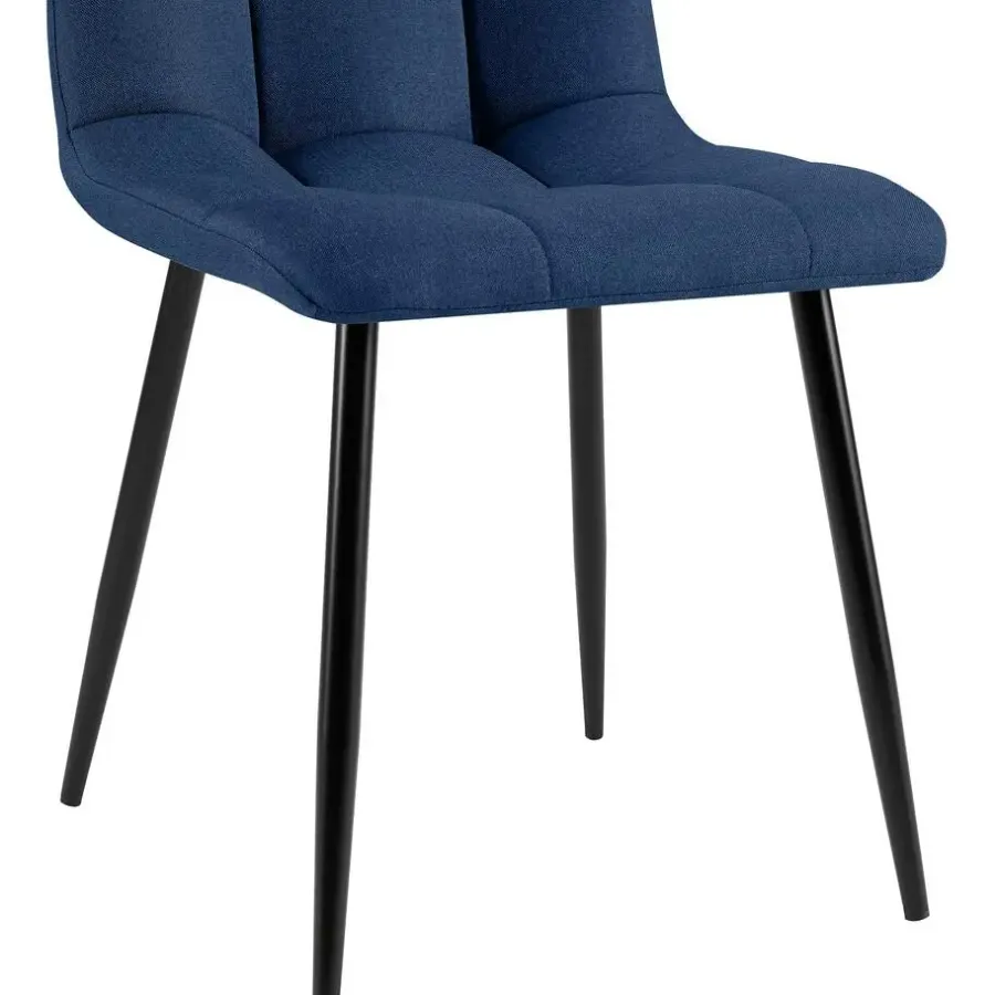 Eetkamerstoelen-CLP Set van 4 Eetkamerstoel Antibes zwart Frame - Stof - blauw