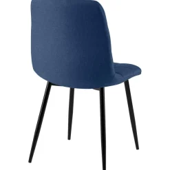 Eetkamerstoelen-CLP Set van 4 Eetkamerstoel Antibes zwart Frame - Stof - blauw