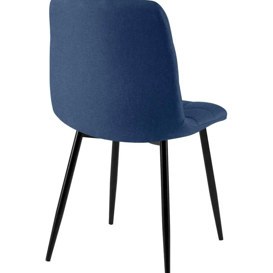 Eetkamerstoelen-CLP Set van 4 Eetkamerstoel Antibes zwart Frame - Stof - blauw