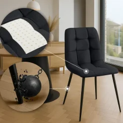 Eetkamerstoelen-CLP Set van 4 Eetkamerstoel Antibes zwart Frame - Stof - zwart