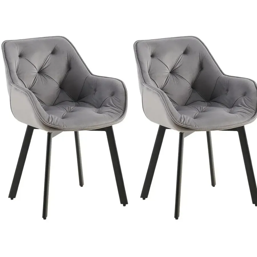 Eetkamerstoelen-CLP Set van 2 Eetkamerstoel Antigo zwart Frame - Fluweel - donkergrijs