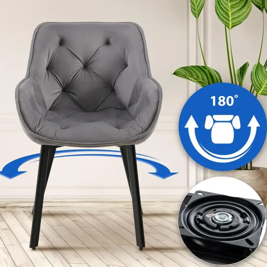 Eetkamerstoelen-CLP Set van 2 Eetkamerstoel Antigo zwart Frame - Fluweel - donkergrijs