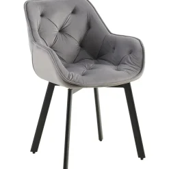 Eetkamerstoelen-CLP Set van 2 Eetkamerstoel Antigo zwart Frame - Fluweel - donkergrijs