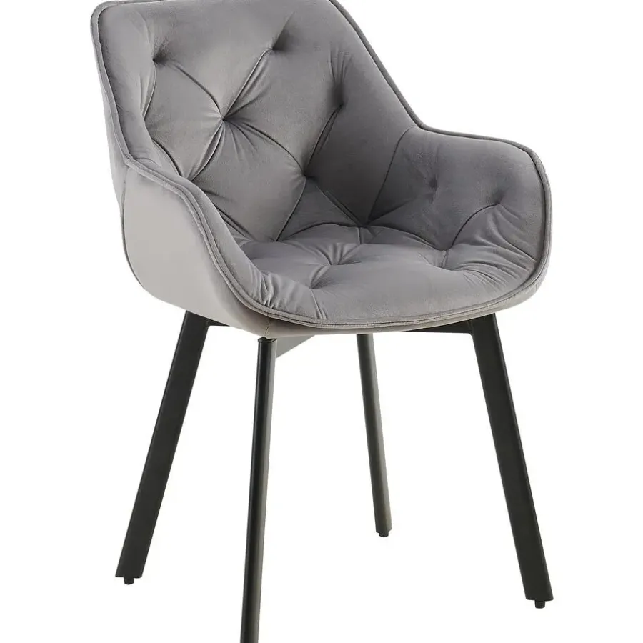 Eetkamerstoelen-CLP Set van 2 Eetkamerstoel Antigo zwart Frame - Fluweel - donkergrijs