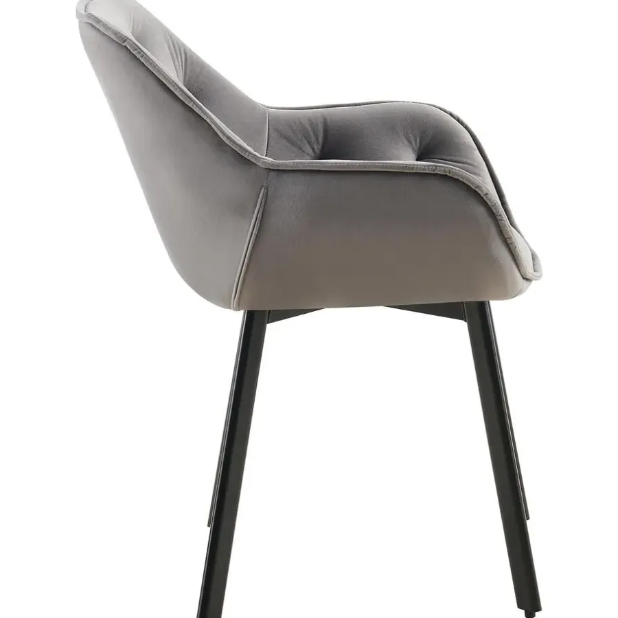 Eetkamerstoelen-CLP Set van 2 Eetkamerstoel Antigo zwart Frame - Fluweel - donkergrijs