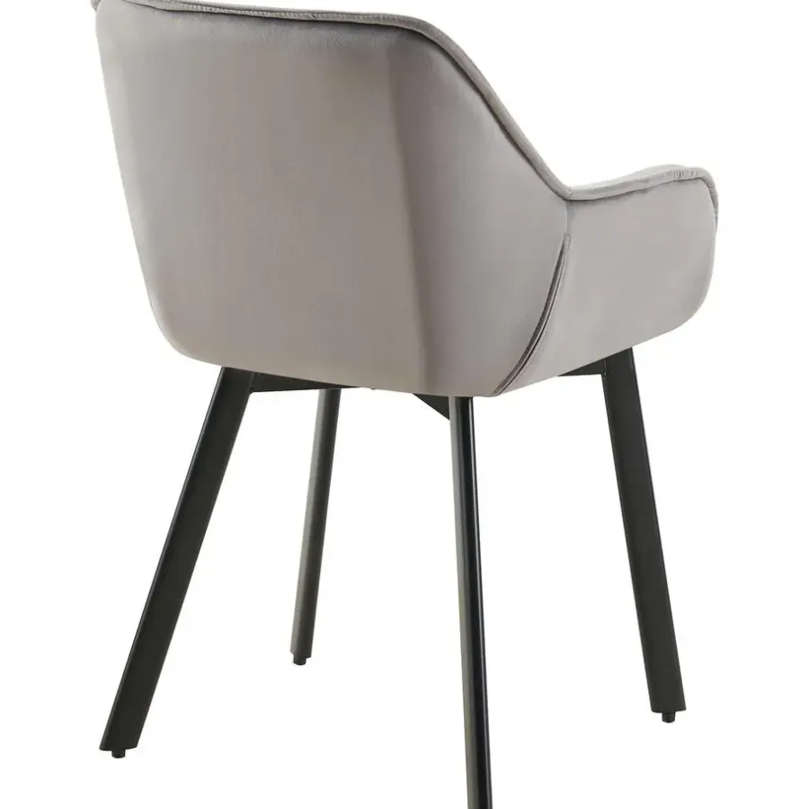 Eetkamerstoelen-CLP Set van 2 Eetkamerstoel Antigo zwart Frame - Fluweel - donkergrijs