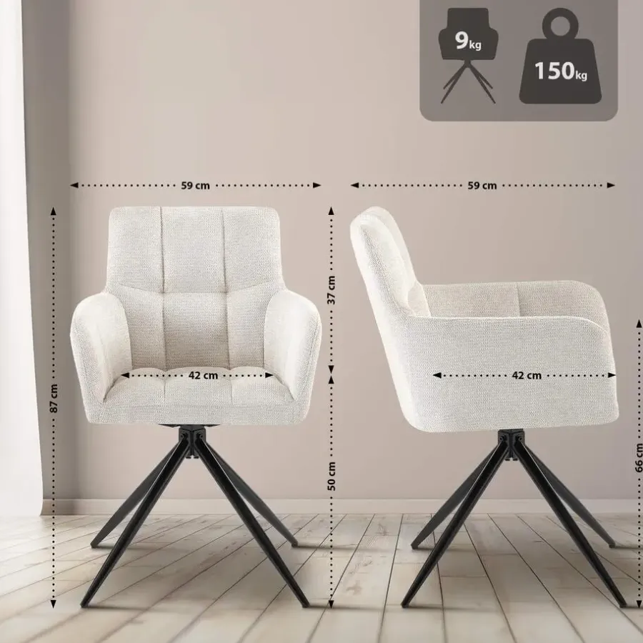 CLP Set van 2 Eetkamerstoel Jonah zwart Frame - Stof - creme