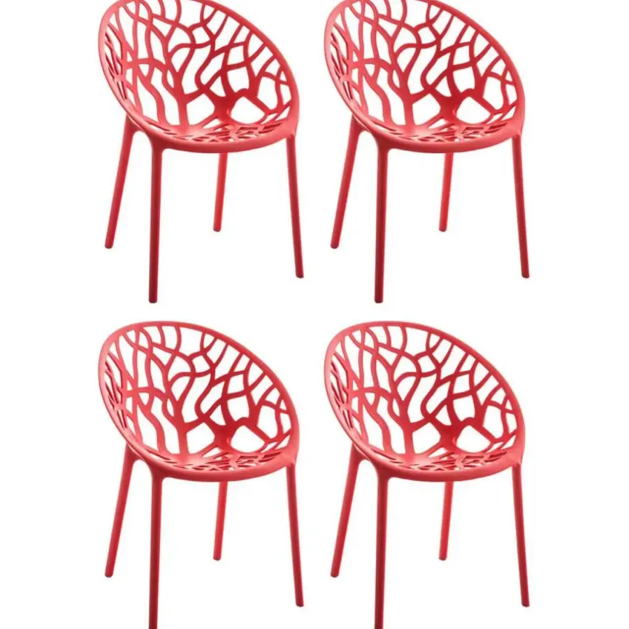 Bistro- & Balkonsets-CLP Set van 4 Tuinstoel Hope Kunststof - rood