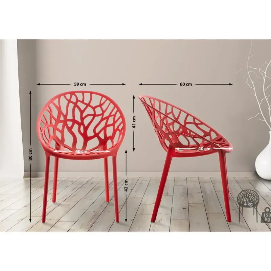 Bistro- & Balkonsets-CLP Set van 4 Tuinstoel Hope Kunststof - rood