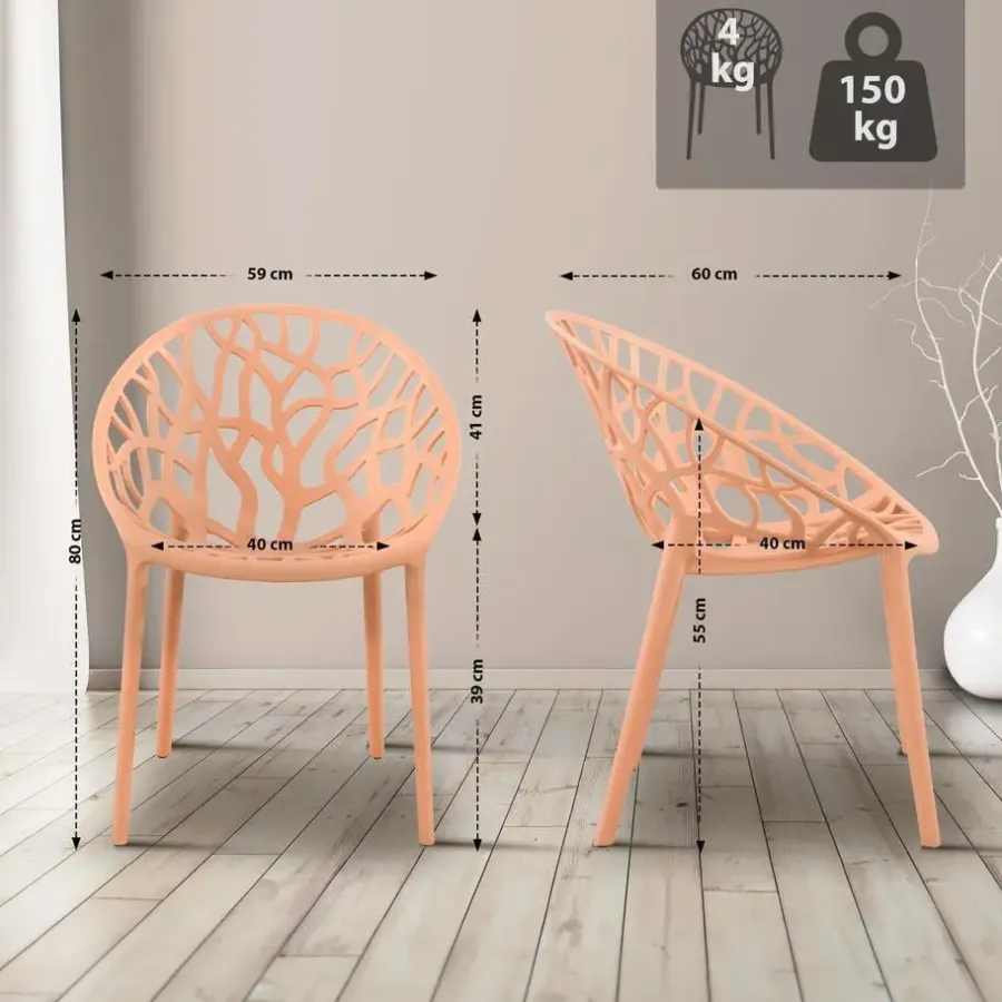 Bistro- & Balkonsets-CLP Set van 4 Tuinstoel Hope Kunststof - perzik