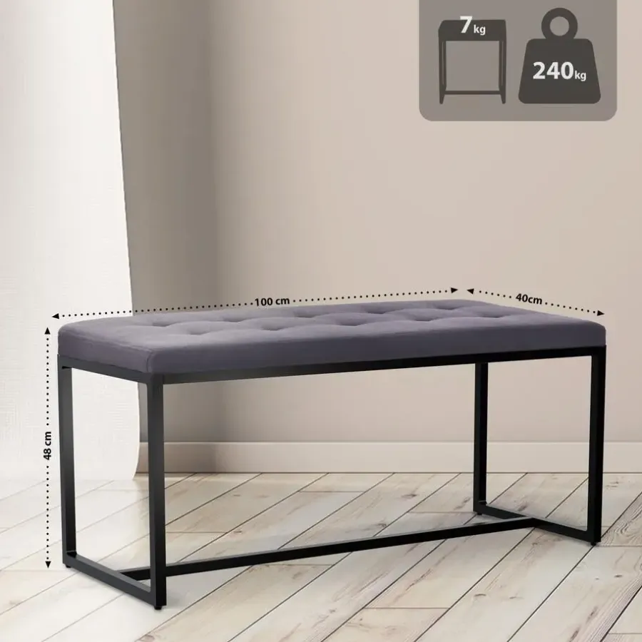 Eetkamerbanken-CLP 2-zits Bankje Barci 100 cm - donkergrijs
