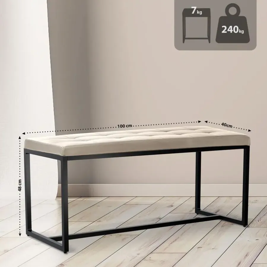 Eetkamerbanken-CLP 2-zits Bankje Barci 100 cm - creme
