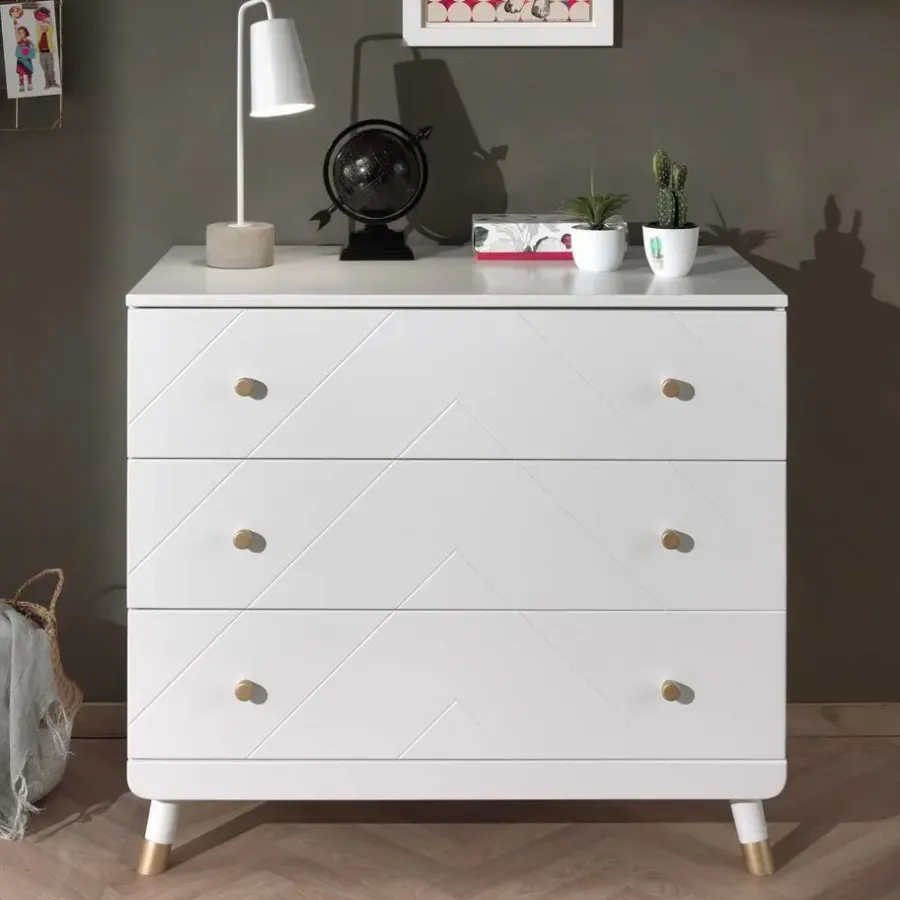 Vipack Commode Billy 100x57x89cm 3 lades - wit/goud