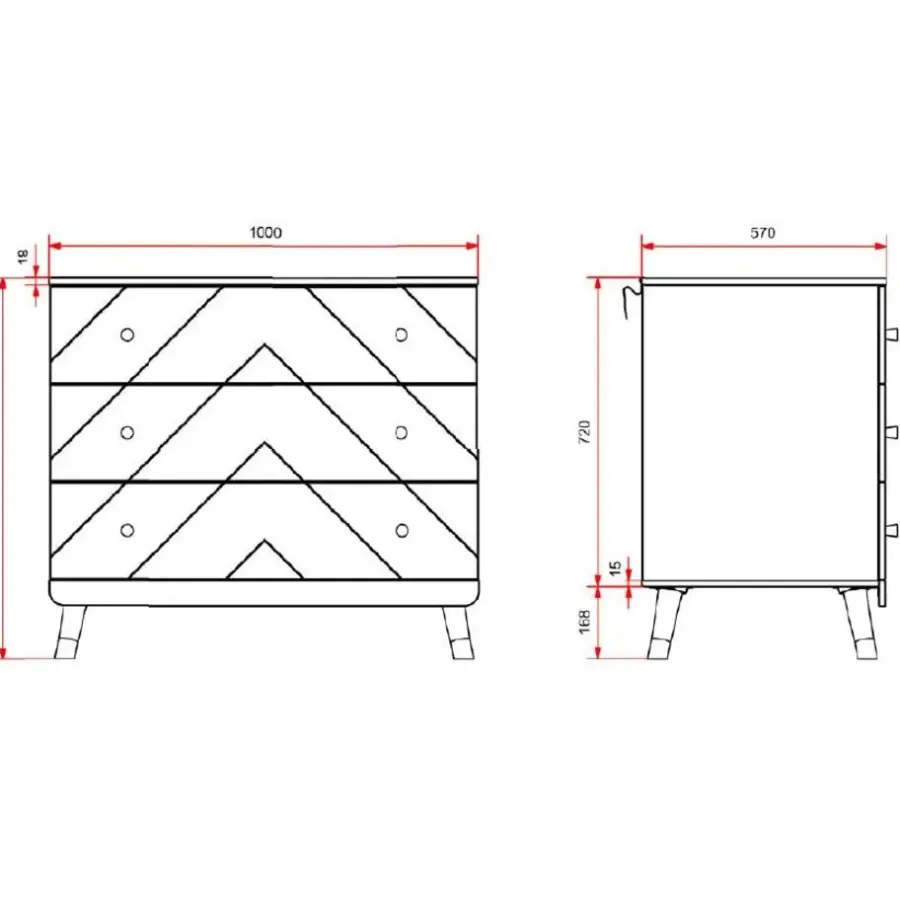 Vipack Commode Billy 100x57x89cm 3 lades - wit/goud
