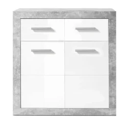 Ladekasten|Ladekasten-Emob Commode Inga 82 cm met 2 deuren & 2 lades - beton/wit