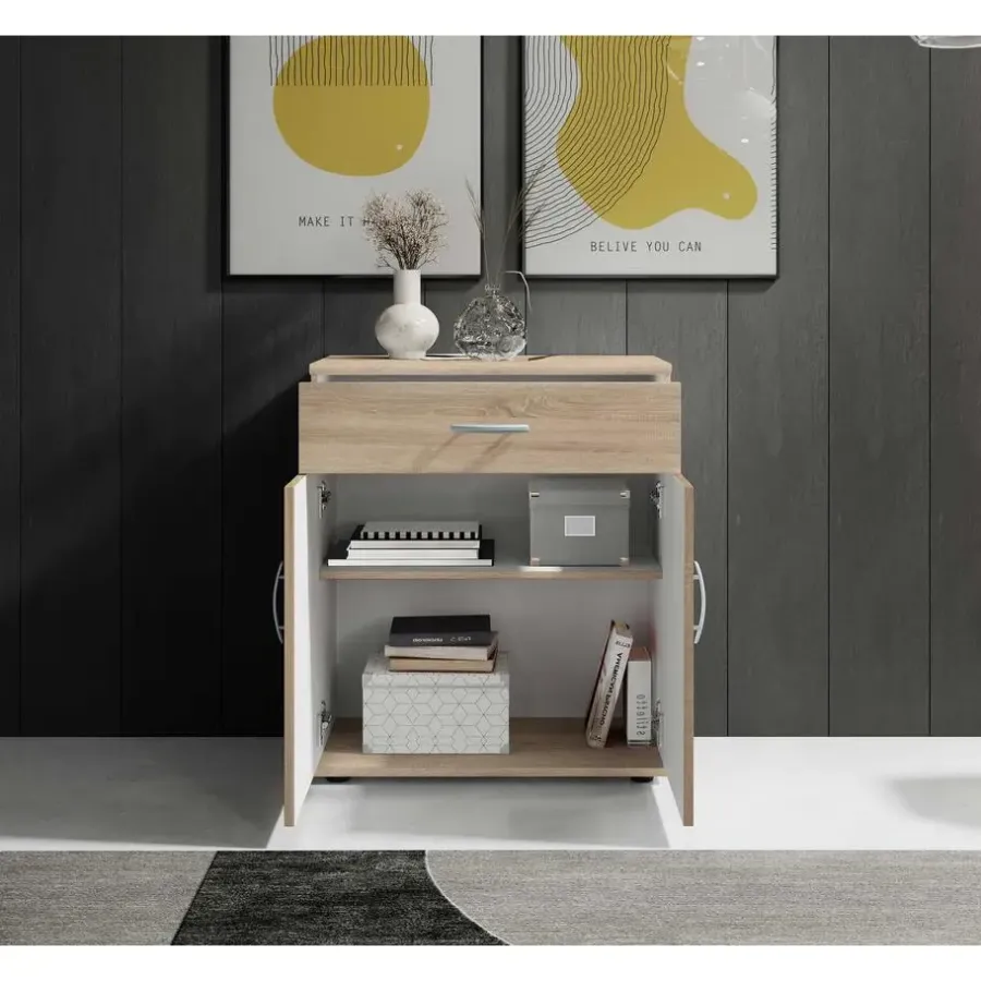 Emob Commode Viviane 60cm met 2 deuren- 1 lade - eik