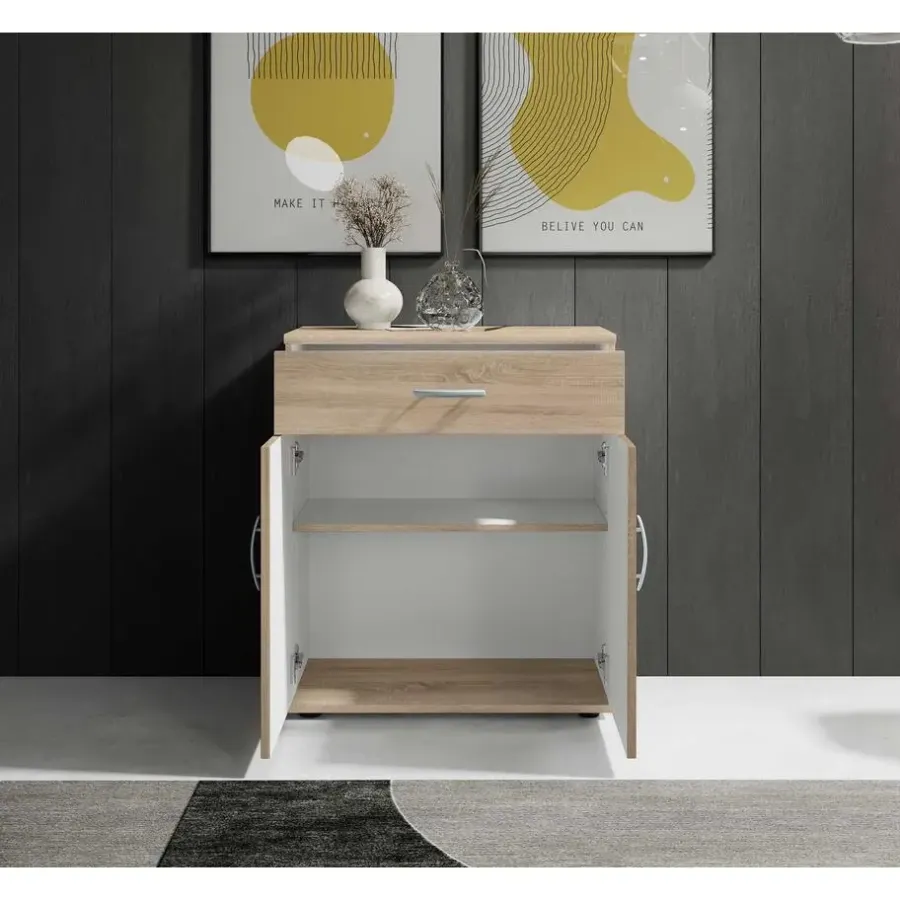 Emob Commode Viviane 60cm met 2 deuren- 1 lade - eik