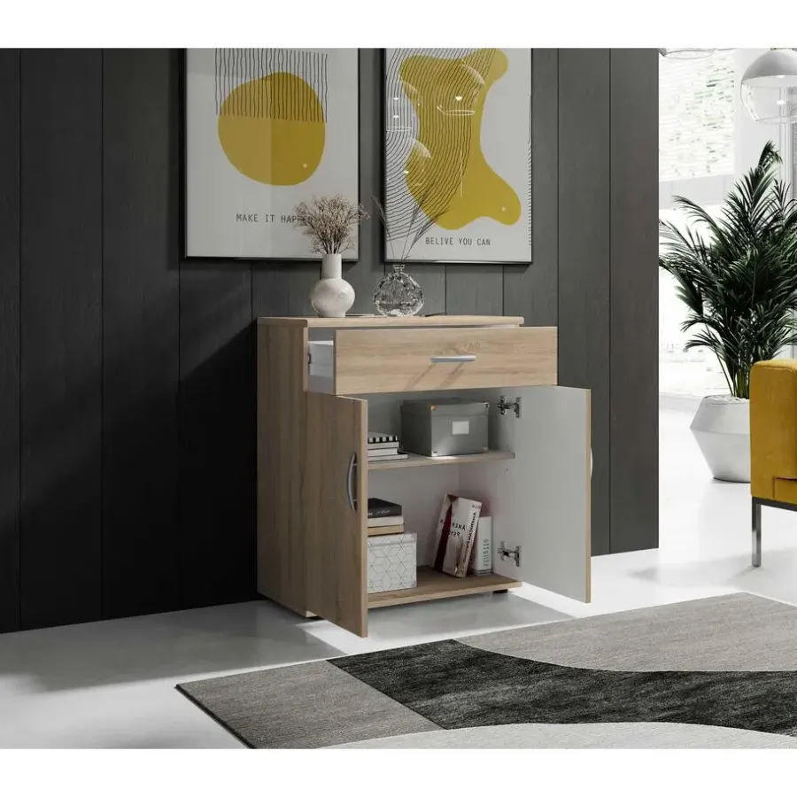 Emob Commode Viviane 60cm met 2 deuren- 1 lade - eik