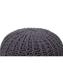 Beliani CONRAD - Poef - Donkergrijs - 50 cm - Katoen