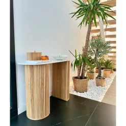 Sidetables-Nordlys Console van hout met marmerlook blad