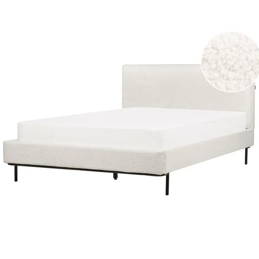 Twijfelaars-Beliani CORIO - Tweepersoonsbed - Wit - 140 x 200 cm - Bouclé