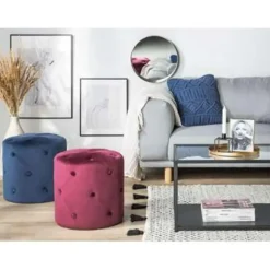 Poefen-Beliani COROLLA - Poef - Rood - 40 cm - Fluweel