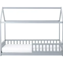 1-Persoons Bedden-Beliani COSSAYE - Kinderbed - Grijs - 90 x 200 cm - Grenenhout