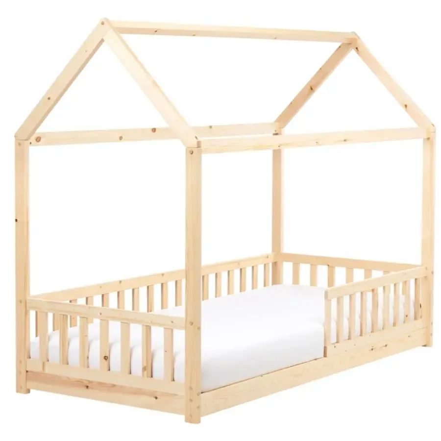 1-Persoons Bedden-Beliani COSSAYE - Kinderbed - Lichtbruin - 90 x 200 cm - Grenenhout