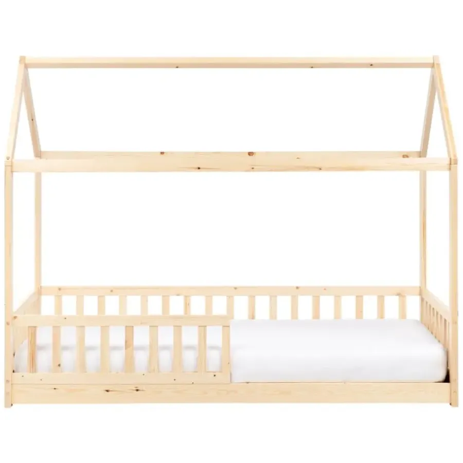 1-Persoons Bedden-Beliani COSSAYE - Kinderbed - Lichtbruin - 90 x 200 cm - Grenenhout