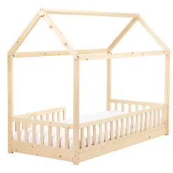 1-Persoons Bedden-Beliani COSSAYE - Kinderbed - Lichtbruin - 90 x 200 cm - Grenenhout