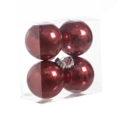 Kerstballen-Cosy & Trendy Kerstballen - rood - glitter - 4 stuks - 8 cm