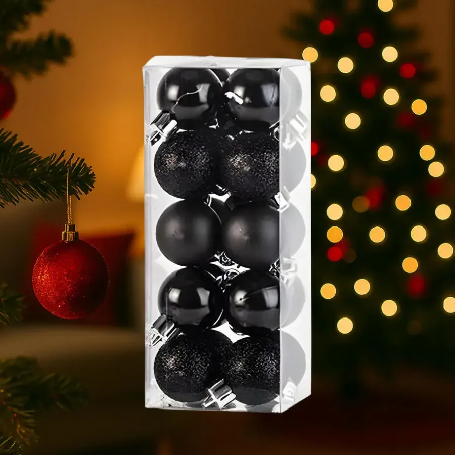 Kerstdecoratie-Cosy & Trendy Kerstballen mini - 20x - zwart - D3 cm - kunststof