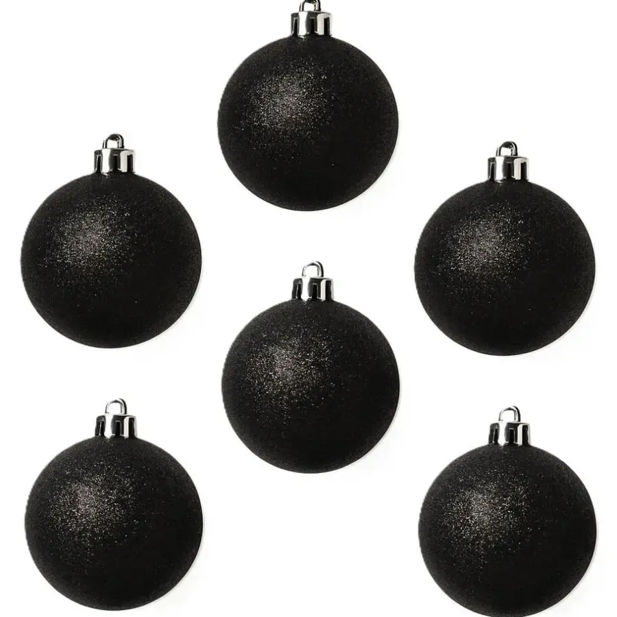 Cosy & Trendy Kerstballen - 6x st - zwart - glitters - 6 cm