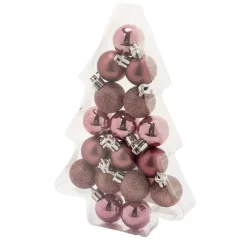 Kerstdecoratie-Cosy & Trendy Kerstballen - 17 stuks - kunststof - roze - 3 cm