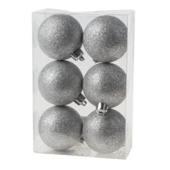 Kerstballen-Cosy & Trendy Kerstballen - 6x st - zilver - glitters - 6 cm