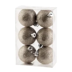Kerstdecoratie-Cosy & Trendy Kerstballen - 6x st - champagne - glitters - 6 cm