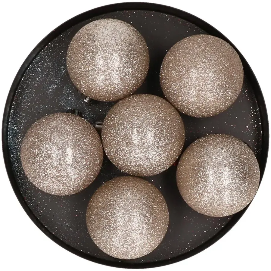 Kerstdecoratie-Cosy & Trendy Kerstballen - 6x st - champagne - glitters - 6 cm