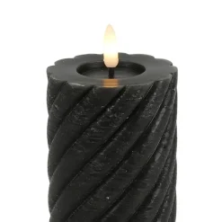 Kaarsen-Countryfield LED kaars - zwart - D7,5 x H20 cm - timer - twirl