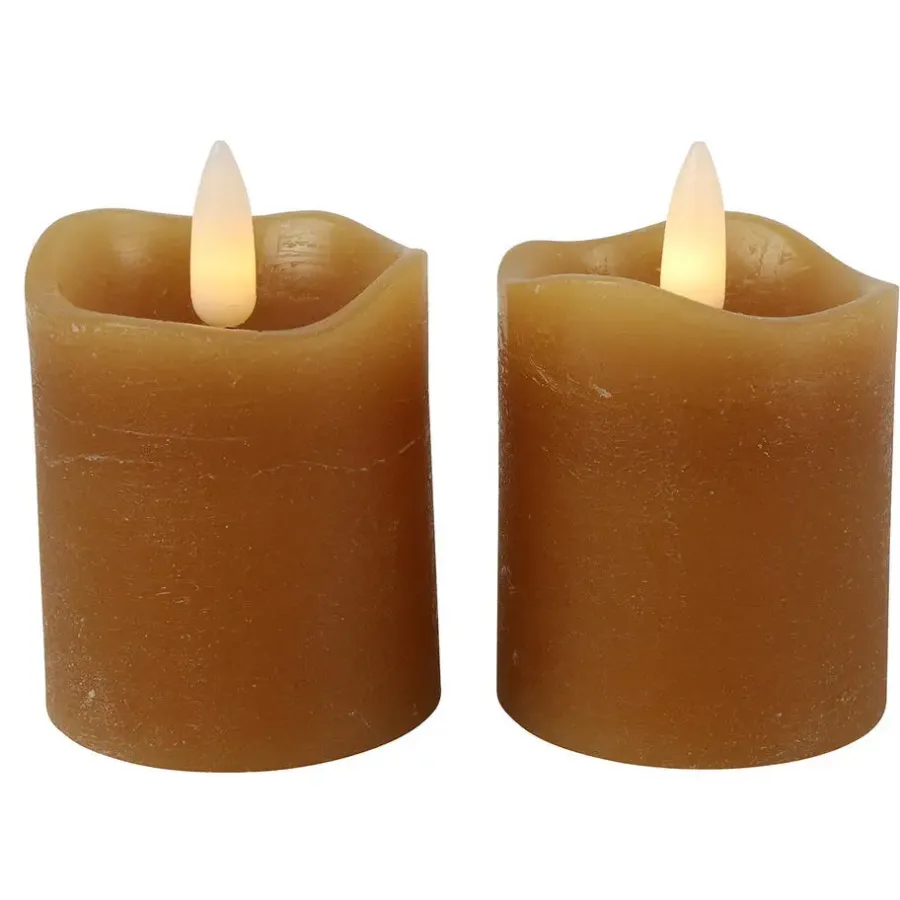 Countryfield LED kaarsen/stompkaarsenen - 2x - cognac bruin - 7cm