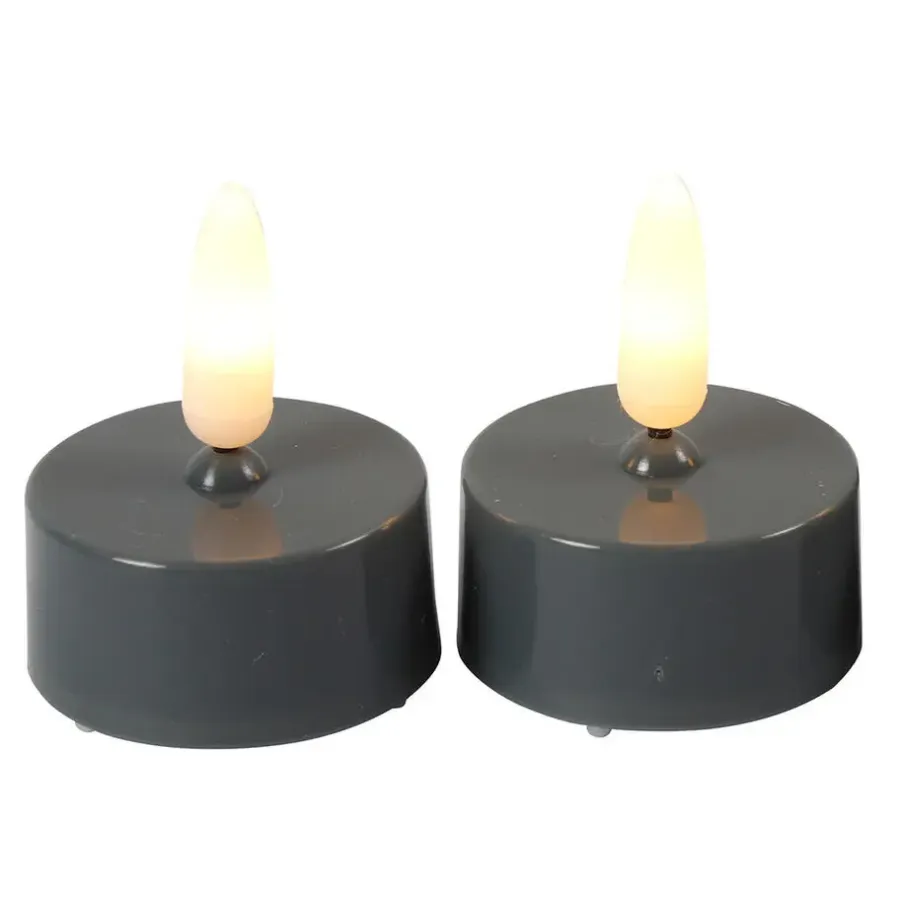 Kaarsen-Countryfield LED waxinelichtjes - 2x - grijs - warm wit