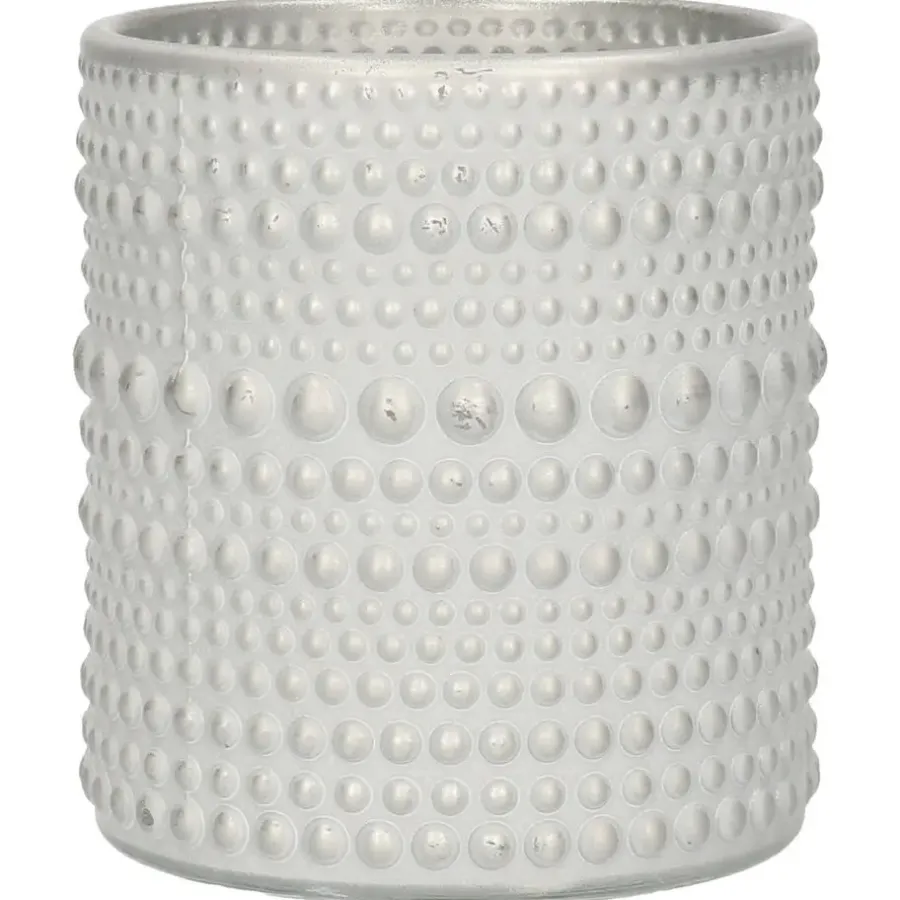 Kandelaars En Windlichten-Countryfield theelichthouder/kaarsenhouder - wit/zilver - H10 cm