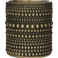 Kandelaars En Windlichten-Countryfield theelichthouder/kaarsenhouder - zwart/goud - H8 cm
