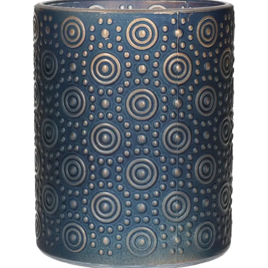 Kandelaars En Windlichten-Countryfield theelichthouder/kaarsenhouder - blauw/goud - H10 cm